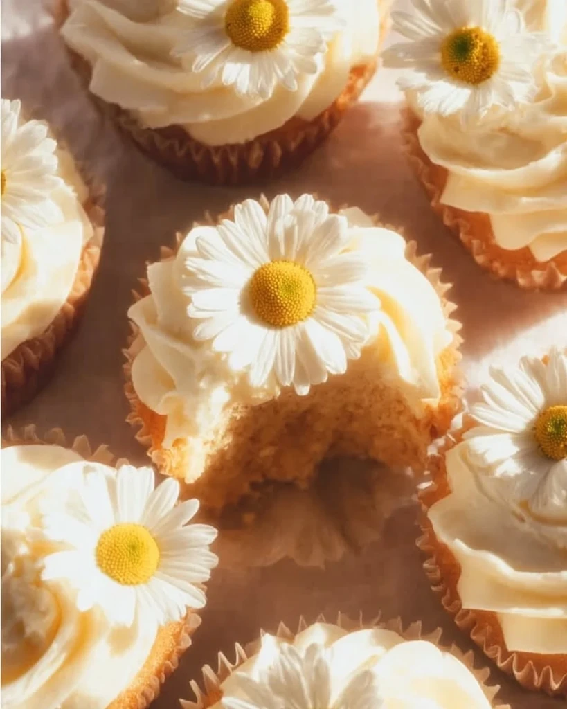 Delicious chamomile cupcakes with floral frosting