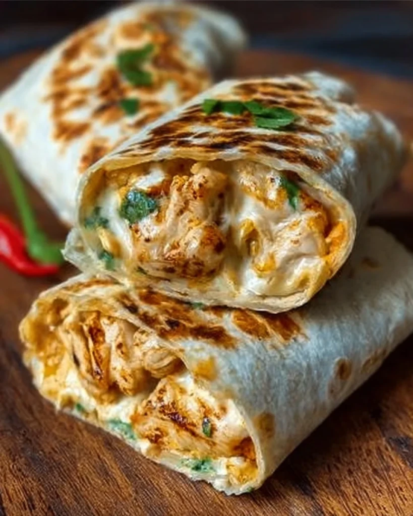 Delicious cheesy chicken garlic wraps filled with tender chicken and garlic sauce
