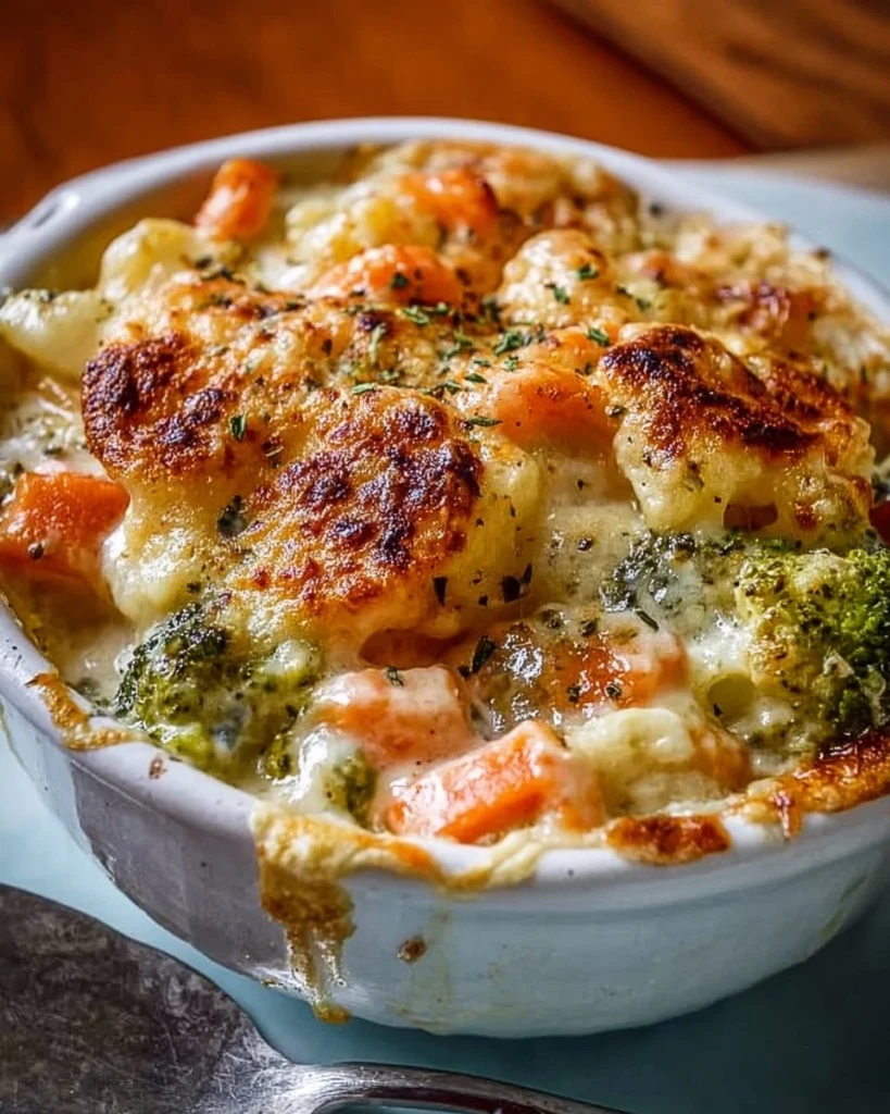 Creamy winter vegetable casserole with seasonal ingredients