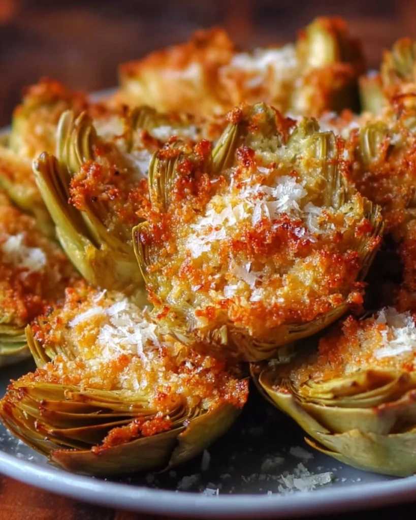 Crispy Parmesan artichoke hearts served as a delicious appetizer.
