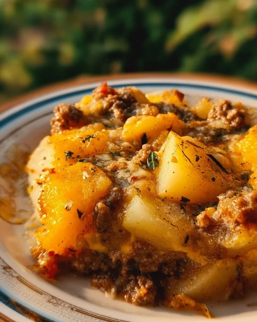Delicious Crockpot Hamburger Potato Casserole served in a bowl