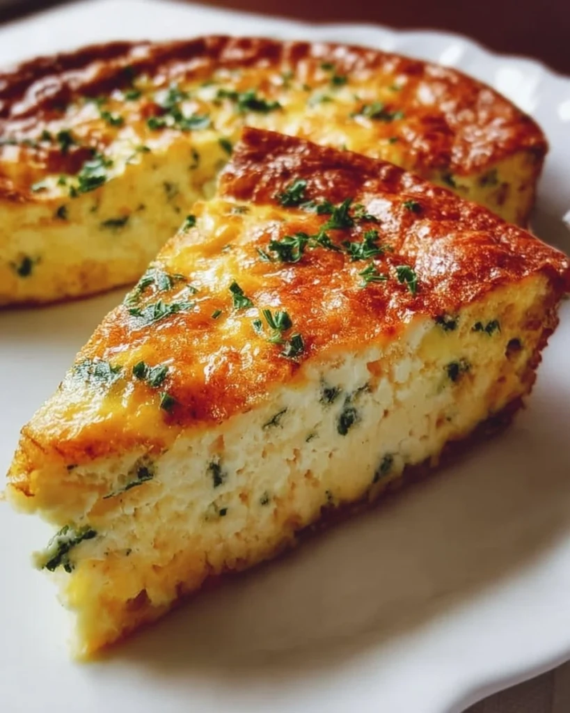 Delicious crustless quiche with fresh vegetables and cheese