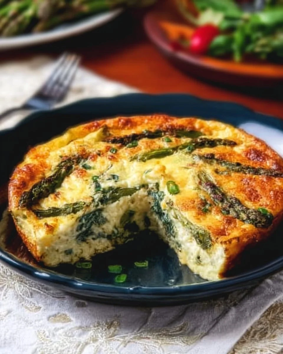 Crustless quiche with asparagus and spinach on a plate