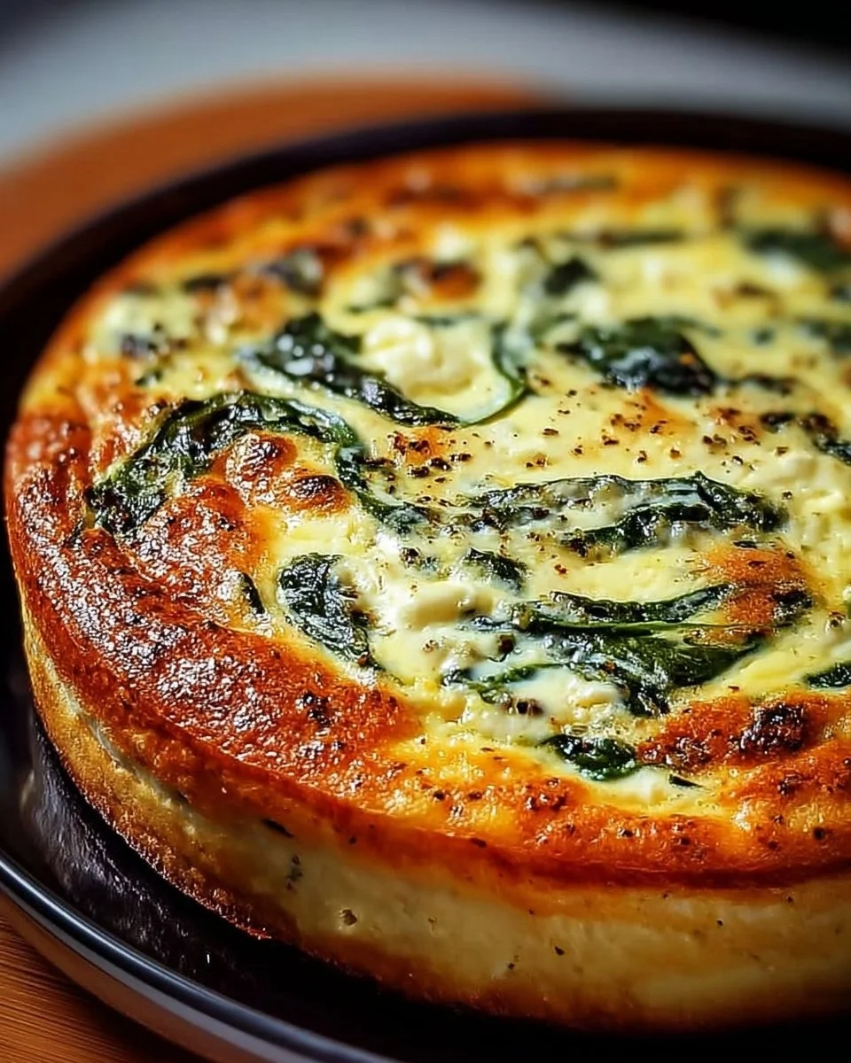 Delicious crustless cottage cheese and spinach quiche served on a plate