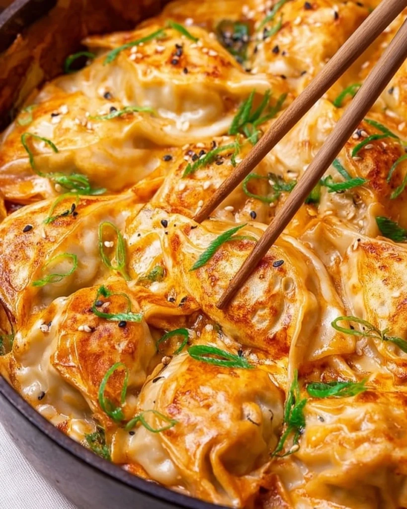 Viral one pan dumplings in a delicious dumpling bake dish