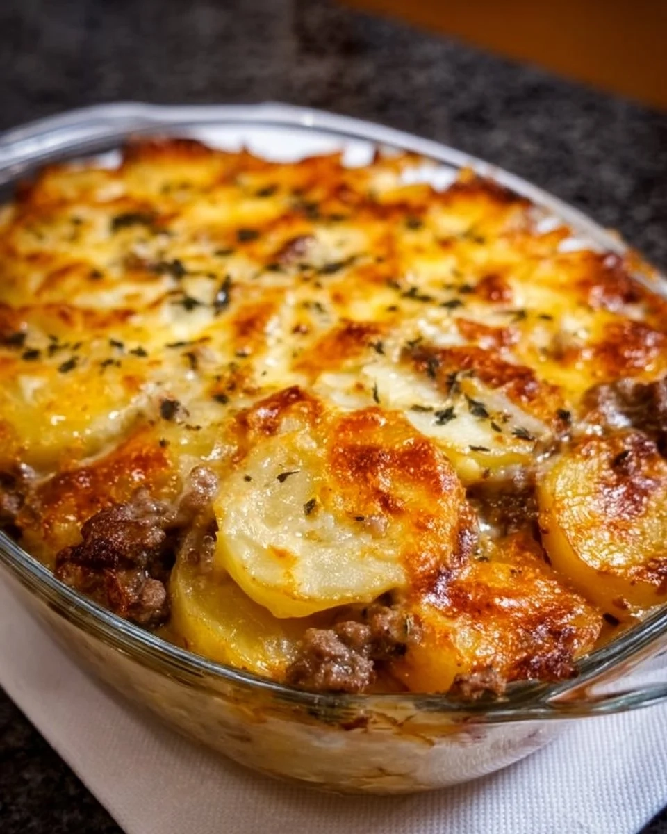 Easy 5-ingredient hamburger and potato casserole dish ready to serve