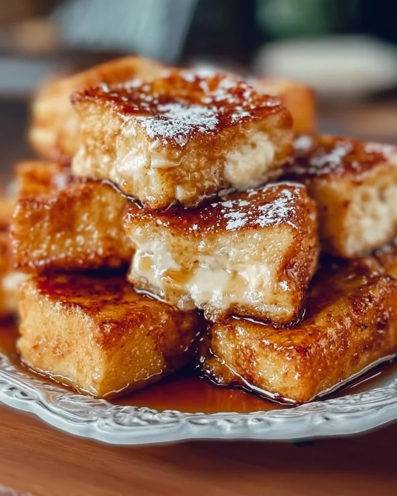 Delicious Easy Hawaiian Roll French Toast Bites served on a plate with syrup.