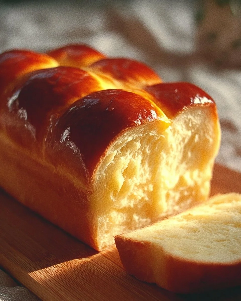 Loaf of easy sweet condensed milk bread freshly baked and sliced