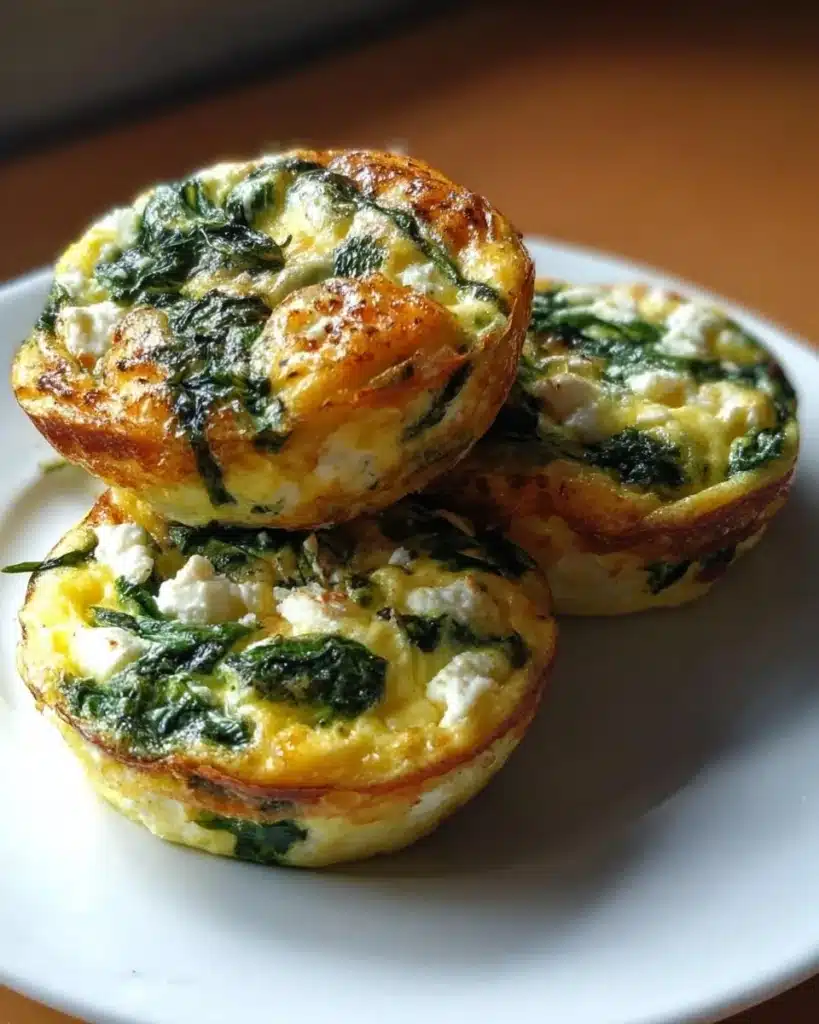 Egg muffins with spinach and feta served on a plate