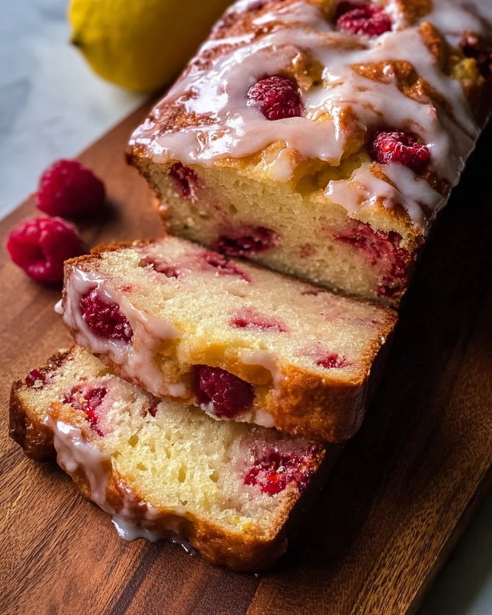 Gluten-free raspberry lemon loaf with fresh raspberries and lemon zest