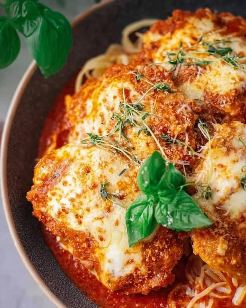 Delicious Ground Chicken Parmesan dish served with pasta