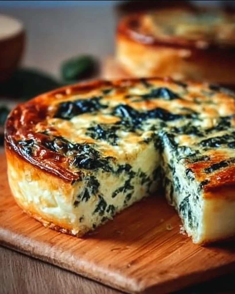 Creamy cottage cheese and spinach crustless quiche served on a plate