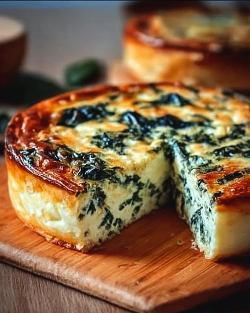 Creamy cottage cheese and spinach crustless quiche served on a plate