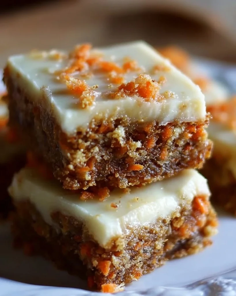 Irresistibly indulgent carrot cake cream cheese bars ready to be served