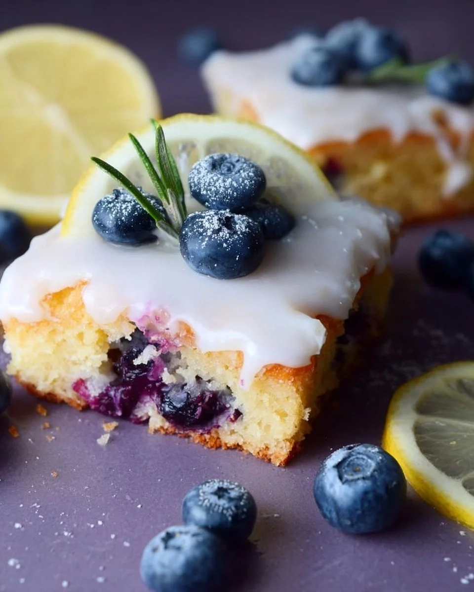 Lemon blueberry sheet cake topped with fresh blueberries and lemon zest