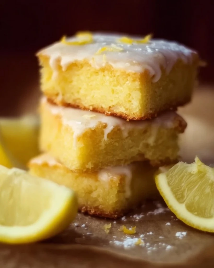 Delicious lemon brownies served on a plate, garnished with lemon zest.