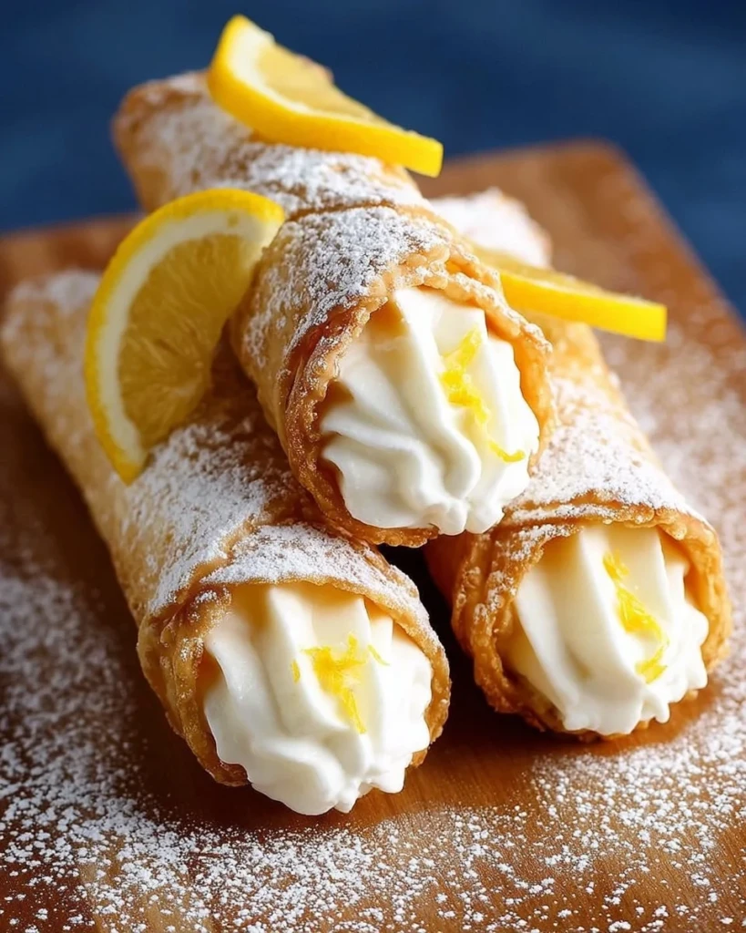 Delicious Lemon Meringue Pie Cannolis topped with meringue