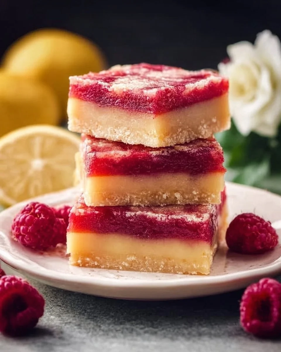 Delicious lemon raspberry bars with fresh raspberries and lemon zest