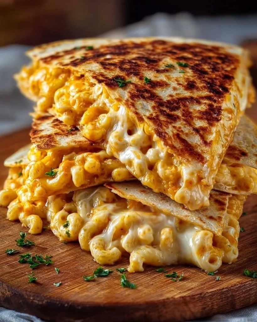 Delicious Macaroni and Cheese Quesadillas served on a plate