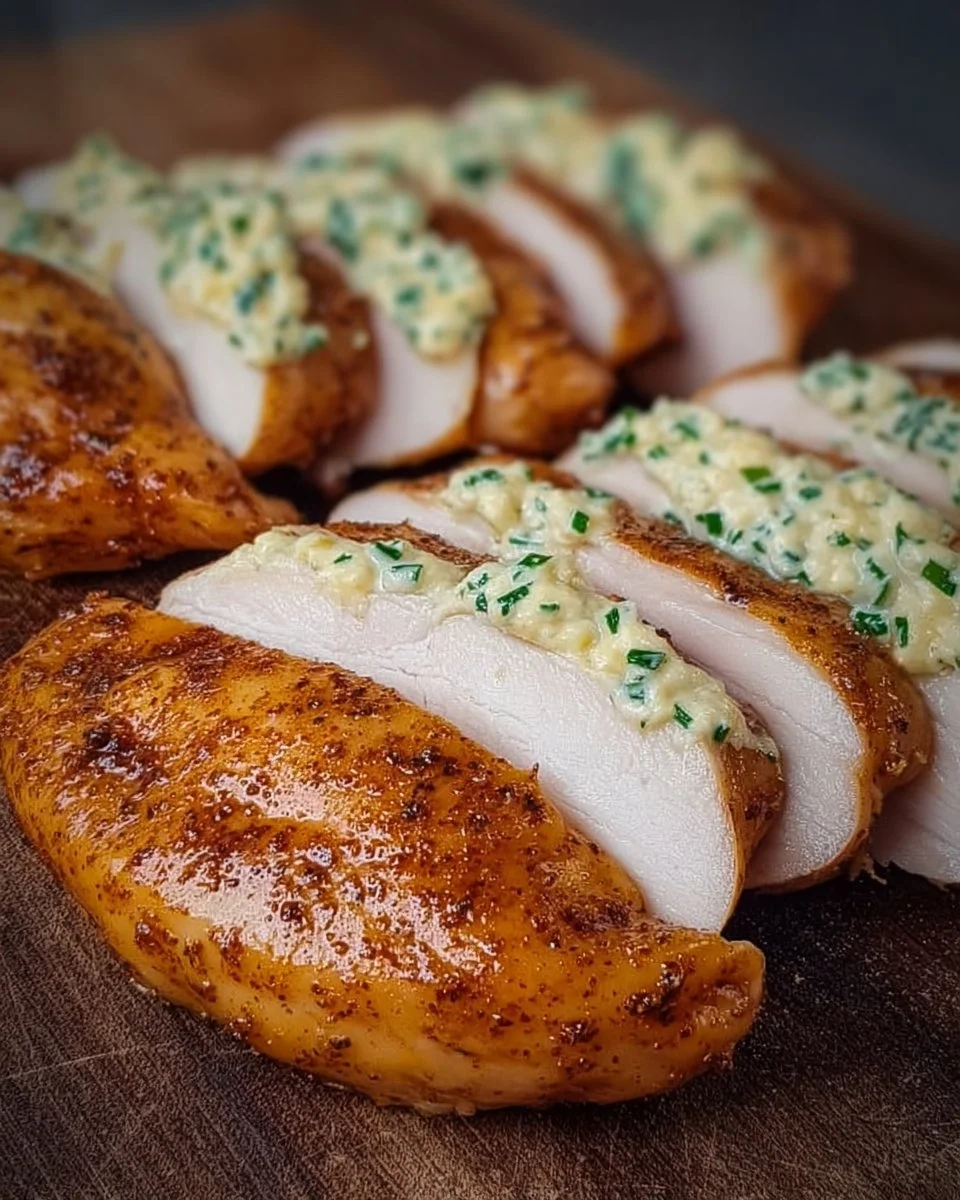 Juicy melt-in-your-mouth chicken breast on a plate with herbs