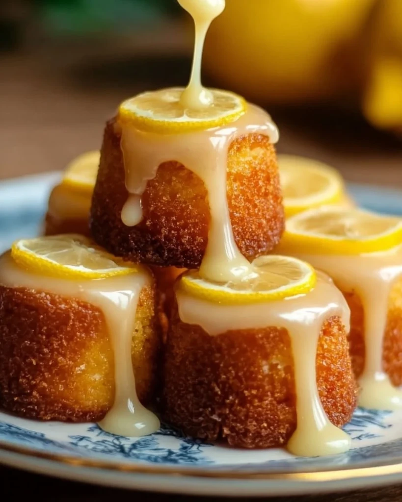 Delicious mini lemon drop cakes topped with lemon glaze and fresh lemon zest