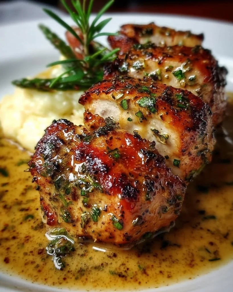 Plate of Chicken Christopher from Morton’s Steakhouse, garnished for presentation.
