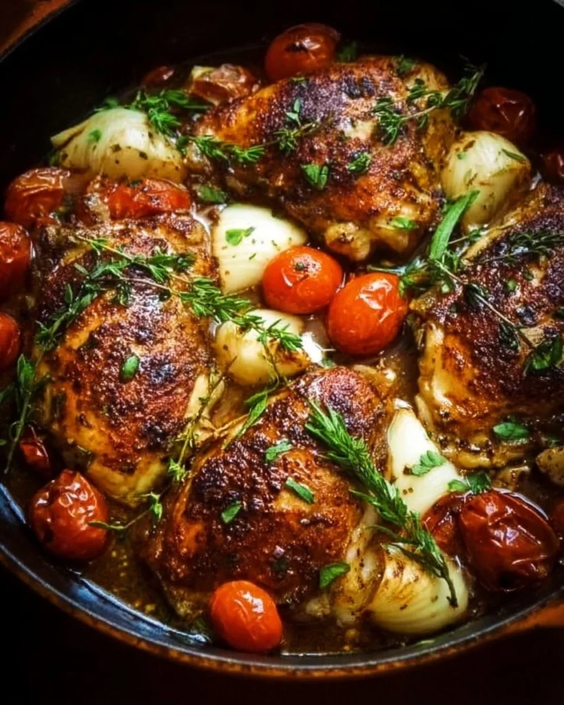 One-Pan Balsamic Chicken with vegetables on a plate