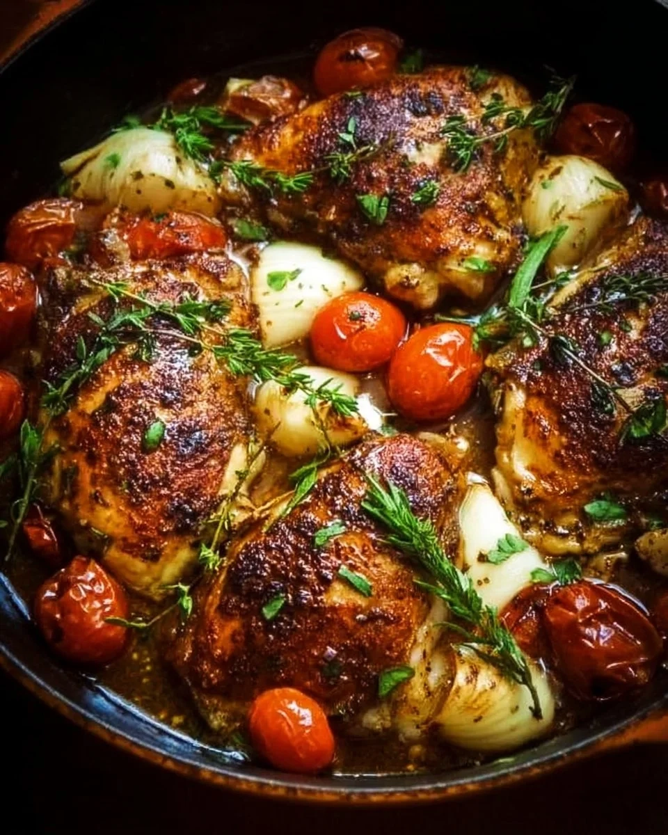 One-Pan Balsamic Chicken with vegetables on a plate