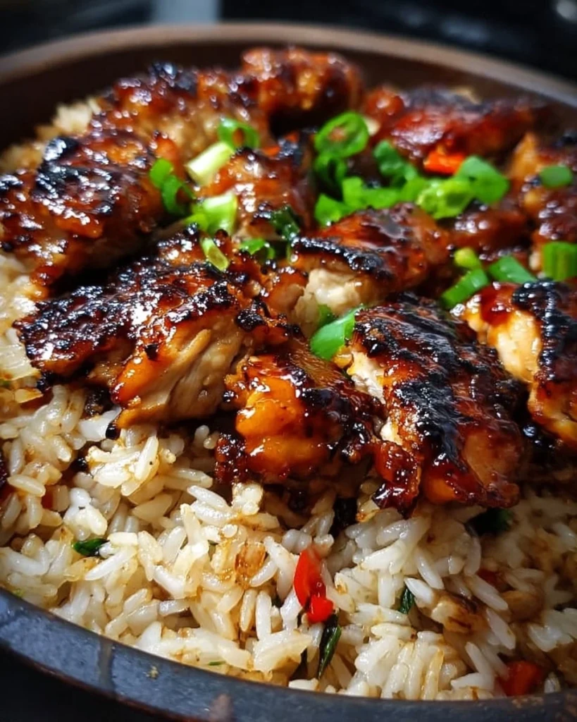 One-Pan Bold Honey BBQ Chicken Rice recipe with chicken and rice infused with BBQ flavor.