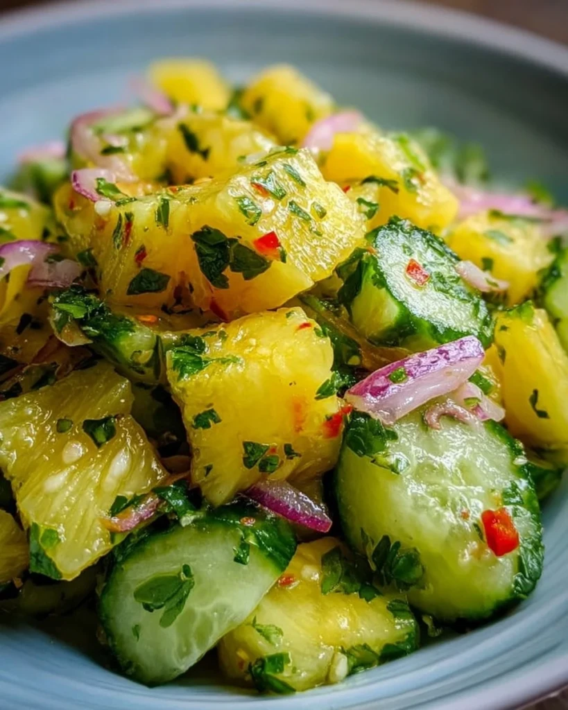 Freshly made Pineapple Cucumber Salad with vibrant ingredients