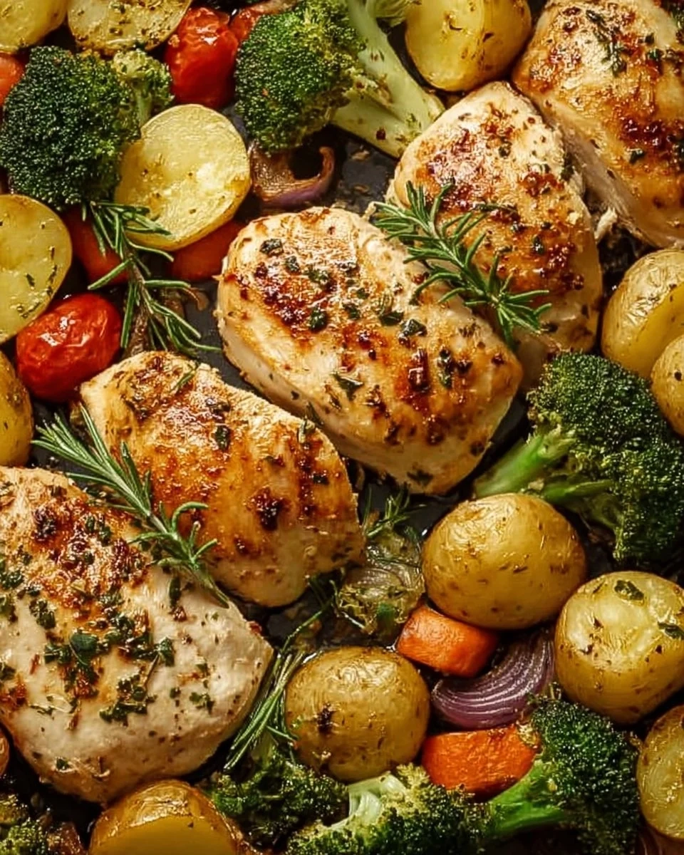 Sheet pan with garlic butter chicken and assorted veggies
