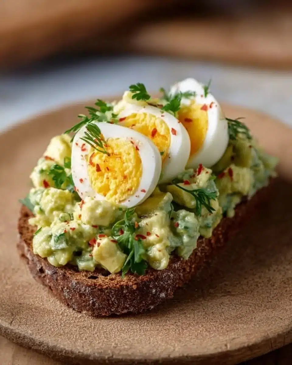 Simple Mediterranean avocado egg salad served in a bowl