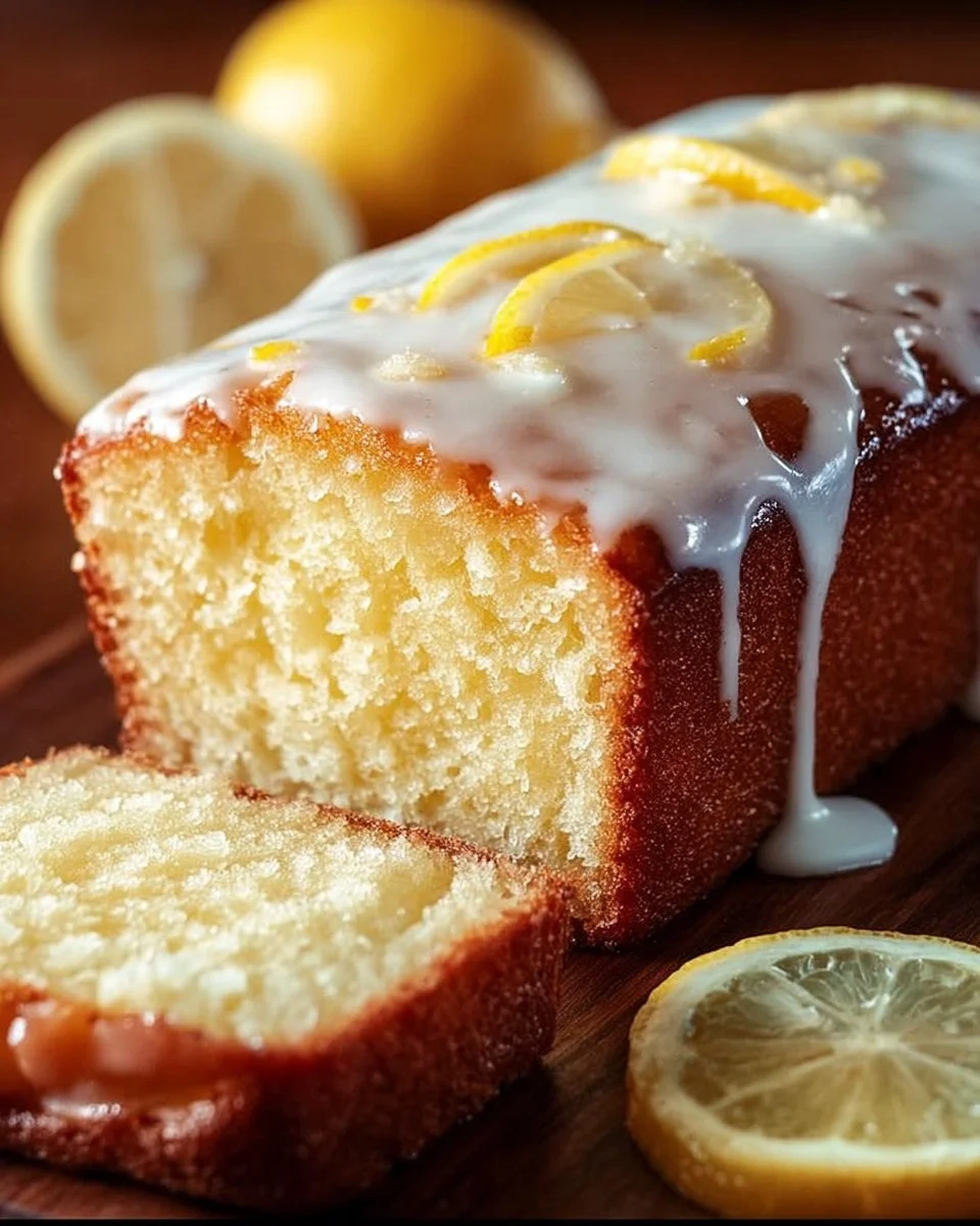 Starbucks Copycat Lemon Loaf slice on a plate with lemon slices