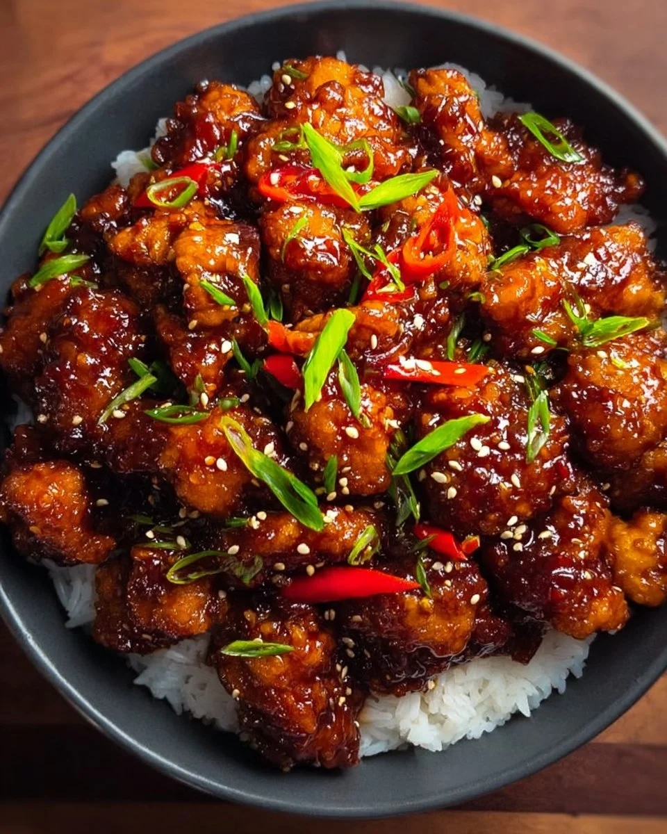 Plate of Sweet Chili Chicken with vegetables and sauce