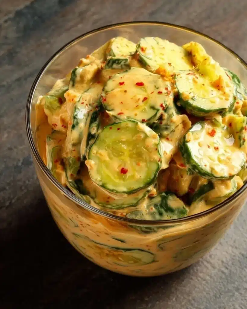 Creamy Asian cucumber salad bowl with fresh ingredients and vibrant colors